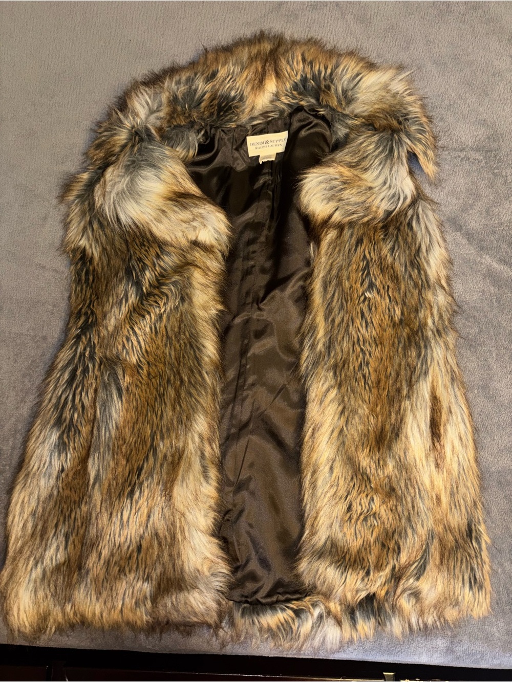 Denim & Supply Ralph Lauren Brown Multi-Tone Faux Fur Vest - Picture 2 of 5